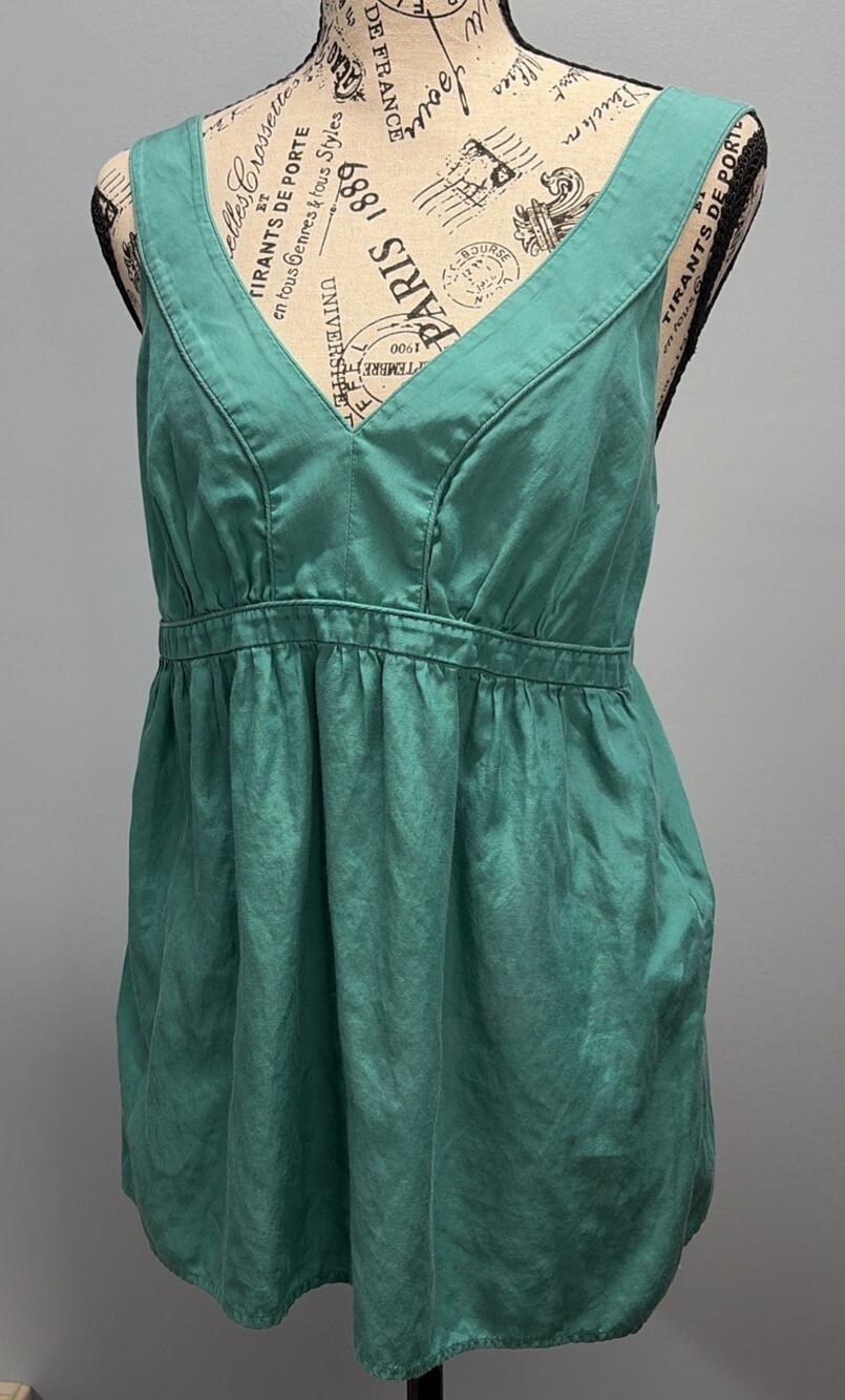 Banana Republic Teal Green Sleeveless Babydoll Blouse -Silk & Cotton Blend -Sz 8